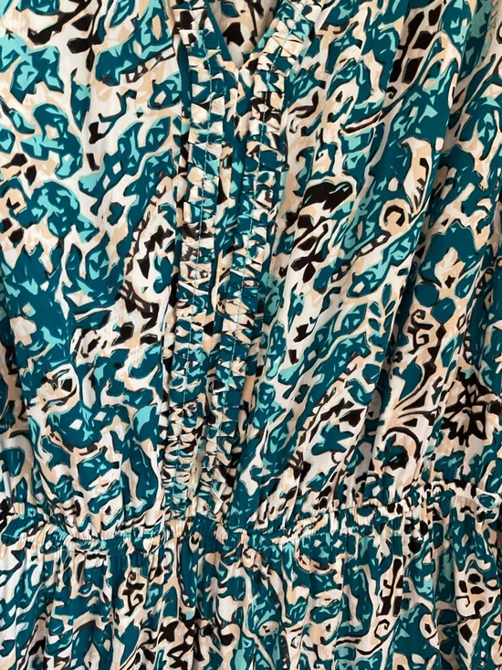 Chico's 3 Teal White Paisley Maxi Dress 24” by 50” v neck ruffle tiered travel - Picture 6 of 11